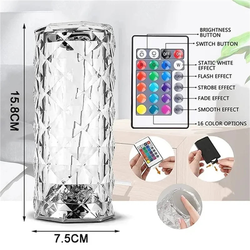 Rose Diamond  Lamp Rechargeable Touch Table 3D Light